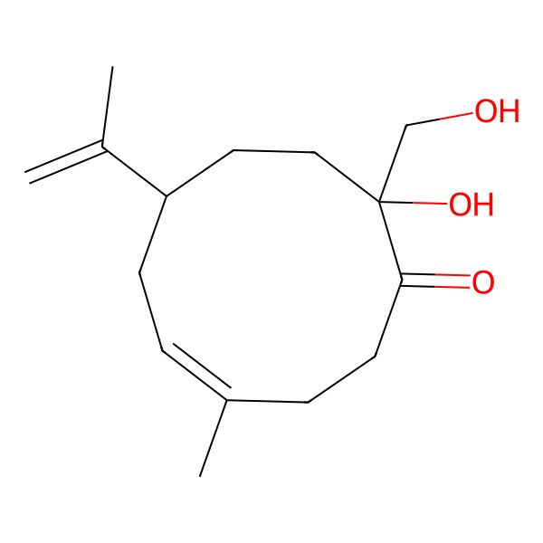 2D Structure of 10-Hydroxy-10-(hydroxymethyl)-4-methyl-7-prop-1-en-2-ylcyclodec-4-en-1-one