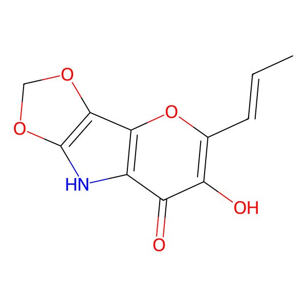 2D Structure of 10-Hydroxy-11-prop-1-enyl-3,5,12-trioxa-7-azatricyclo[6.4.0.02,6]dodeca-1(8),2(6),10-trien-9-one
