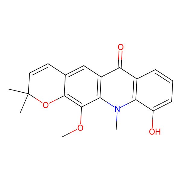 2D Structure of 10-Hydroxy-12-methoxy-2,2,11-trimethylpyrano[3,2-b]acridin-6-one