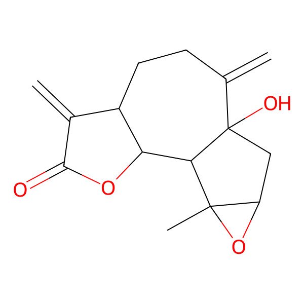 2D Structure of 10-Hydroxy-14-methyl-5,9-dimethylidene-3,13-dioxatetracyclo[8.4.0.02,6.012,14]tetradecan-4-one