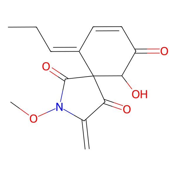 2D Structure of 10-Hydroxy-2-methoxy-3-methylidene-6-propylidene-2-azaspiro[4.5]dec-7-ene-1,4,9-trione