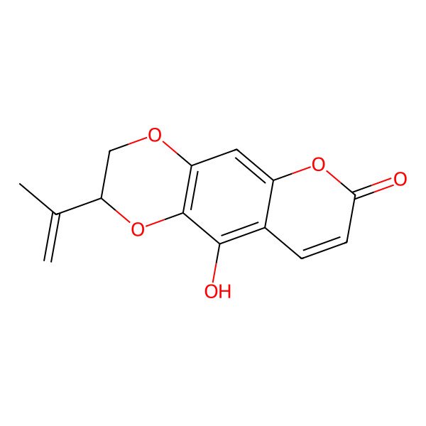 2D Structure of 10-Hydroxy-2-prop-1-en-2-yl-2,3-dihydropyrano[2,3-g][1,4]benzodioxin-7-one