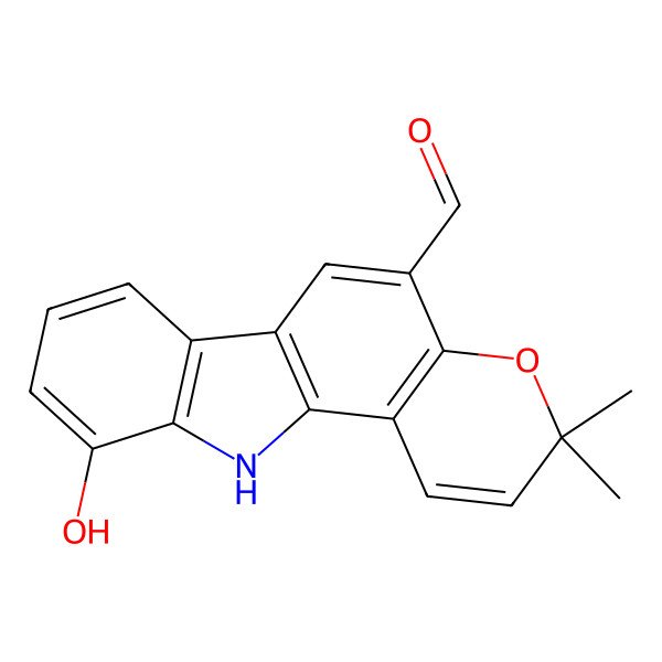 2D Structure of 10-hydroxy-3,3-dimethyl-11H-pyrano[3,2-a]carbazole-5-carbaldehyde