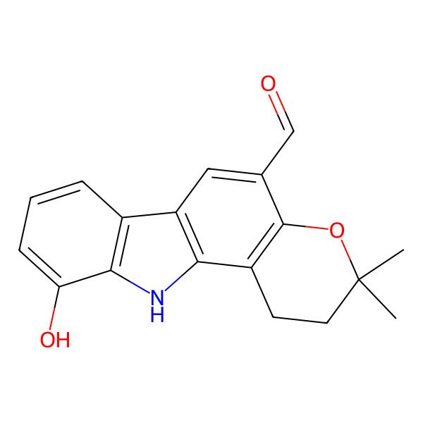 2D Structure of 10-hydroxy-3,3-dimethyl-2,11-dihydro-1H-pyrano[3,2-a]carbazole-5-carbaldehyde