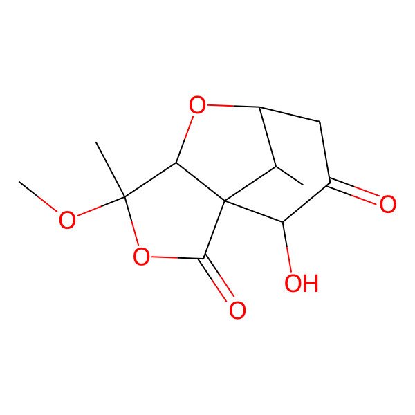 2D Structure of 10-Hydroxy-4-methoxy-4,11-dimethyl-3,6-dioxatricyclo[5.3.1.01,5]undecane-2,9-dione