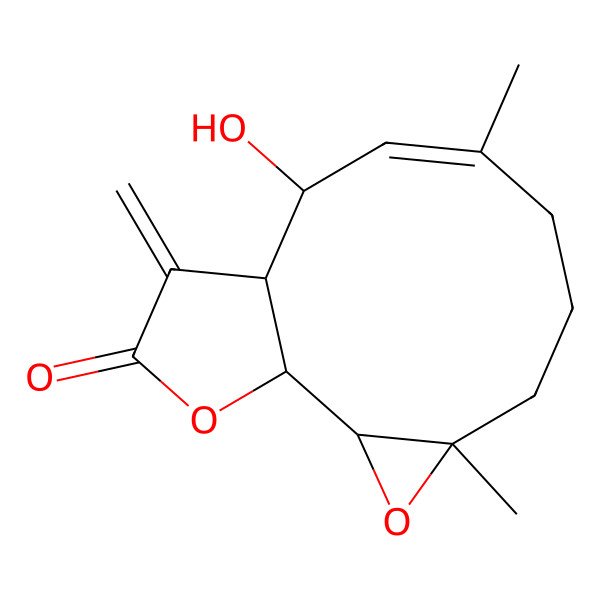 2D Structure of 10-Hydroxy-4,8-dimethyl-12-methylidene-3,14-dioxatricyclo[9.3.0.02,4]tetradec-8-en-13-one