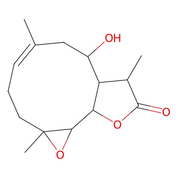 2D Structure of 10-Hydroxy-4,8,12-trimethyl-3,14-dioxatricyclo[9.3.0.02,4]tetradec-7-en-13-one