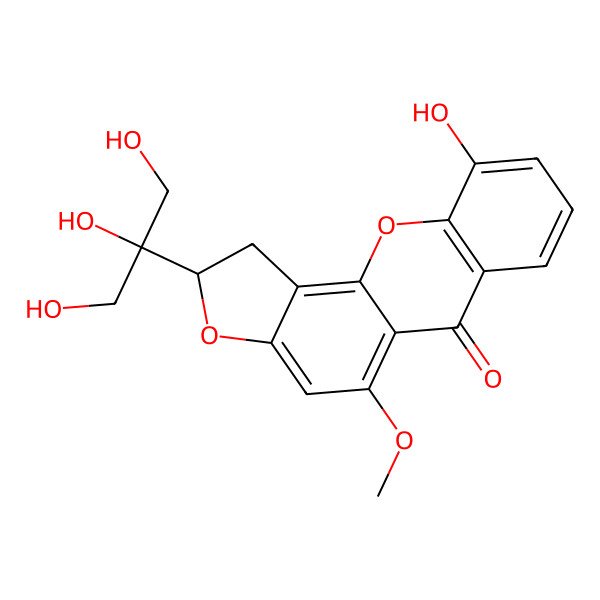 2D Structure of 10-Hydroxy-5-methoxy-2-(1,2,3-trihydroxypropan-2-yl)-1,2-dihydrofuro[2,3-c]xanthen-6-one