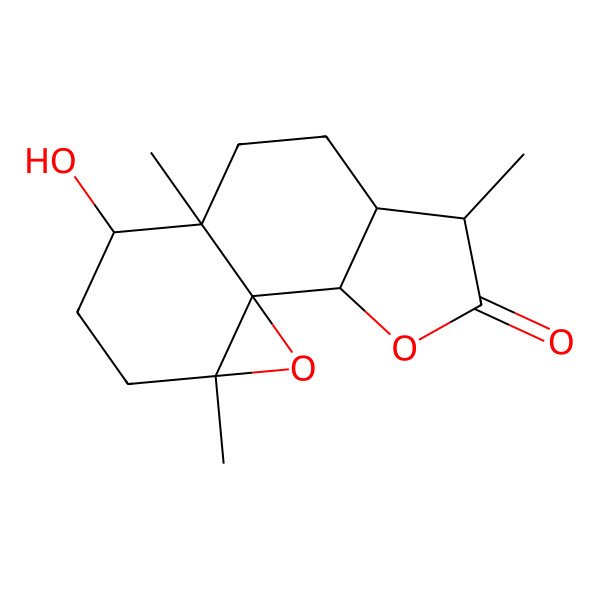 2D Structure of 10-Hydroxy-5,9,13-trimethyl-3,14-dioxatetracyclo[7.5.0.01,13.02,6]tetradecan-4-one