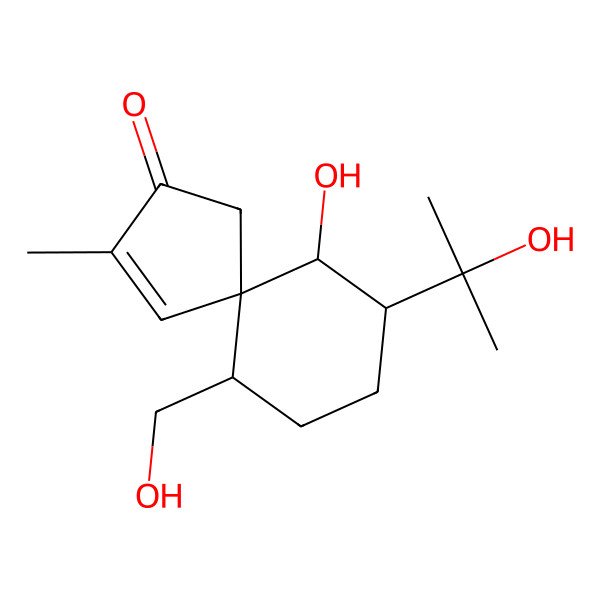 2D Structure of 10-Hydroxy-6-(hydroxymethyl)-9-(2-hydroxypropan-2-yl)-3-methylspiro[4.5]dec-3-en-2-one