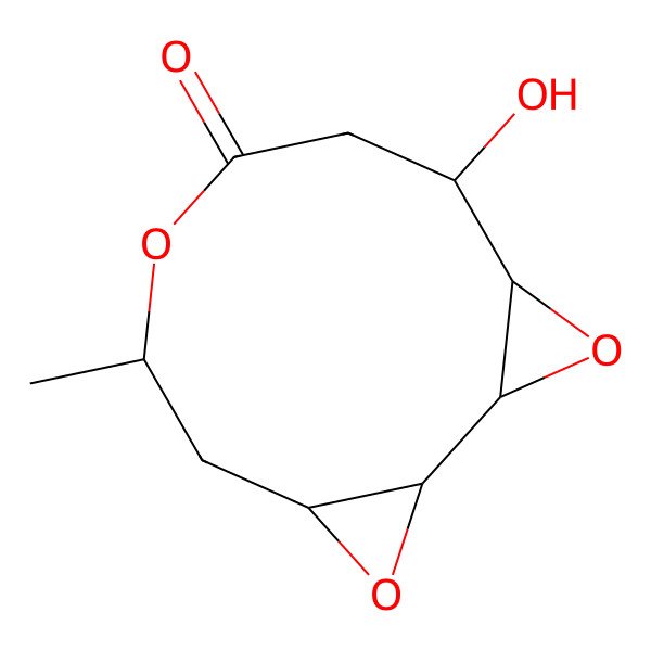 2D Structure of 10-Hydroxy-6-methyl-3,7,12-trioxatricyclo[9.1.0.02,4]dodecan-8-one