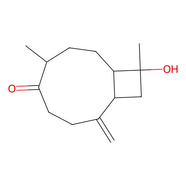 2D Structure of 10-Hydroxy-6,10-dimethyl-2-methylidenebicyclo[7.2.0]undecan-5-one