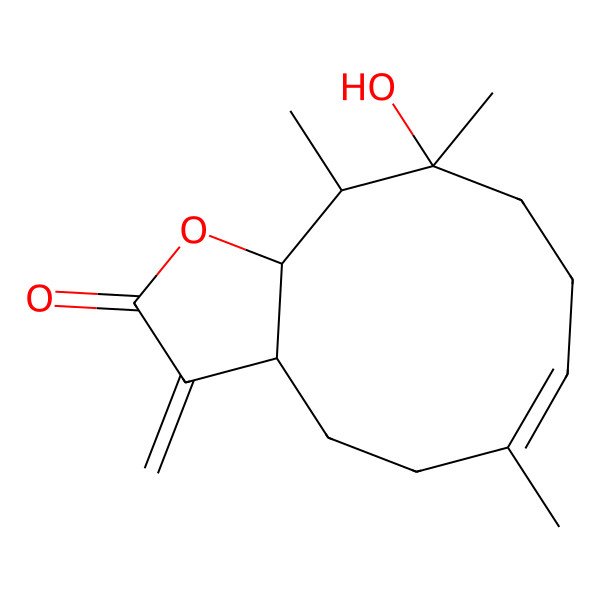2D Structure of 10-hydroxy-6,10,11-trimethyl-3-methylidene-4,5,8,9,11,11a-hexahydro-3aH-cyclodeca[b]furan-2-one