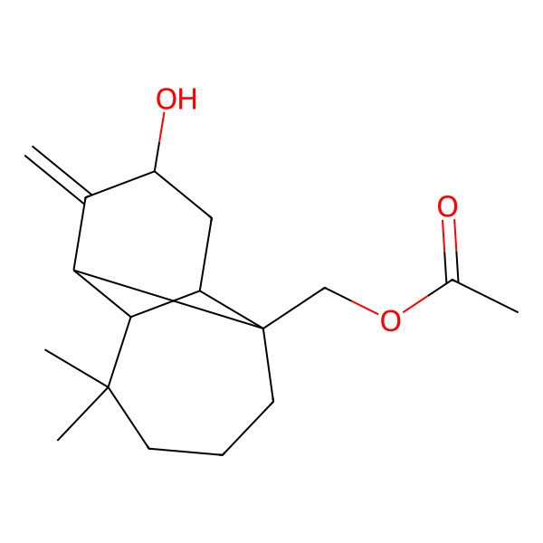 2D Structure of (10-Hydroxy-6,6-dimethyl-9-methylidene-2-tricyclo[5.4.0.02,8]undecanyl)methyl acetate