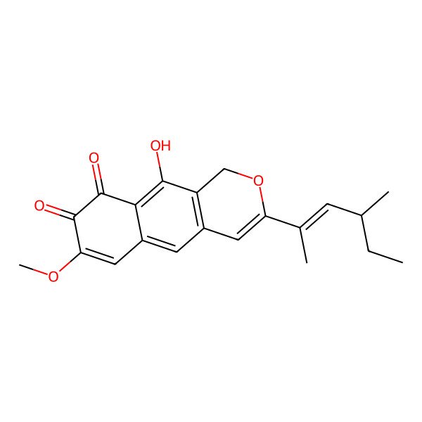 2D Structure of 10-hydroxy-7-methoxy-3-(4-methylhex-2-en-2-yl)-1H-benzo[g]isochromene-8,9-dione