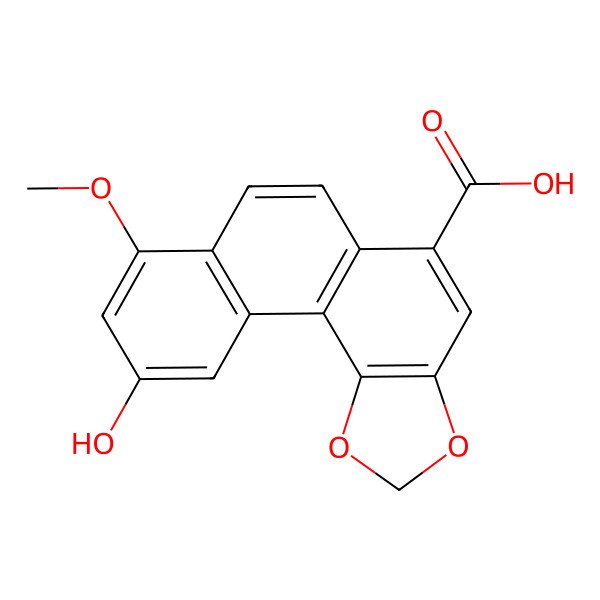 2D Structure of 10-Hydroxy-8-methoxy-2H-phenanthro[3,4-d][1,3]dioxole-5-carboxylic acid