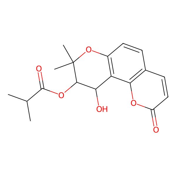 2D Structure of (10-Hydroxy-8,8-dimethyl-2-oxo-9,10-dihydropyrano[2,3-f]chromen-9-yl) 2-methylpropanoate