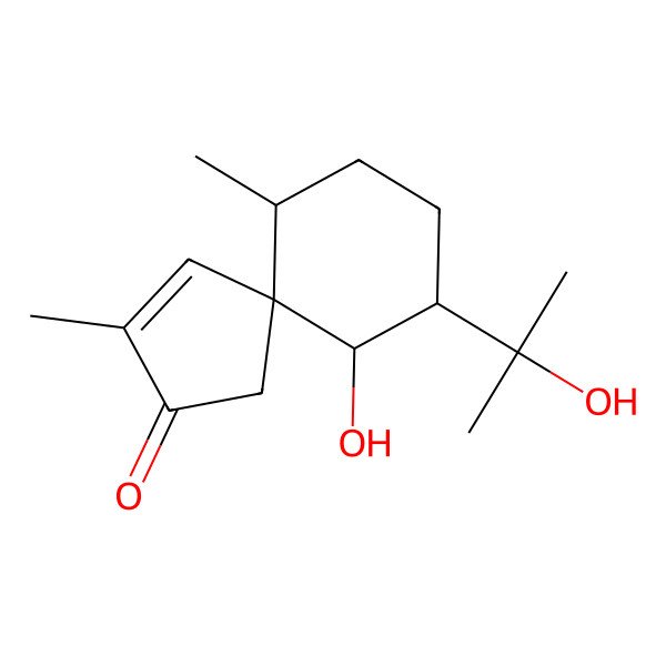 2D Structure of 10-Hydroxy-9-(2-hydroxypropan-2-yl)-3,6-dimethylspiro[4.5]dec-3-en-2-one