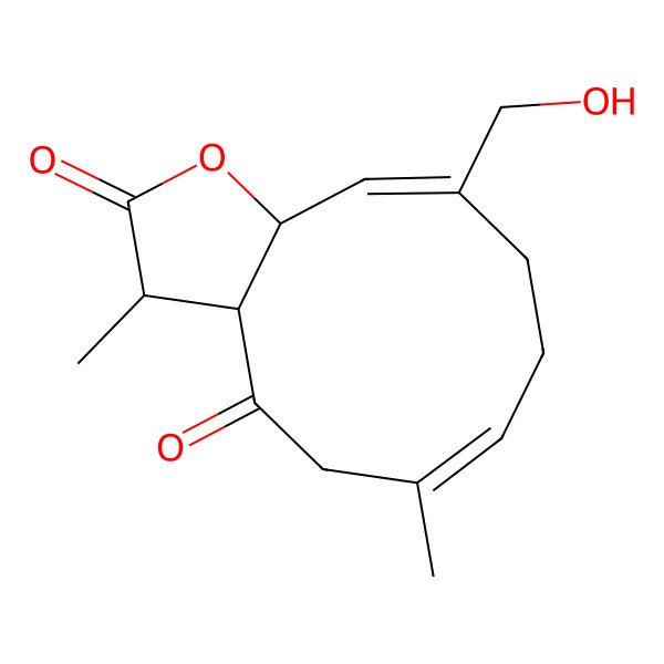 2D Structure of 10-(Hydroxymethyl)-3,6-dimethyl-3,3a,5,8,9,11a-hexahydrocyclodeca[b]furan-2,4-dione