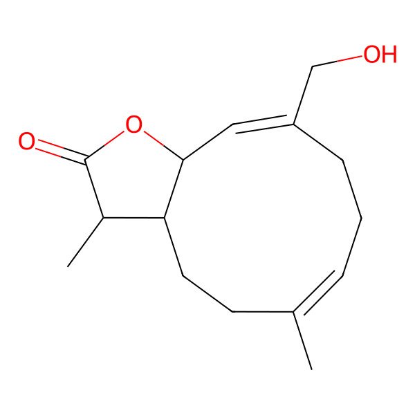 2D Structure of 10-(hydroxymethyl)-3,6-dimethyl-3a,4,5,8,9,11a-hexahydro-3H-cyclodeca[b]furan-2-one