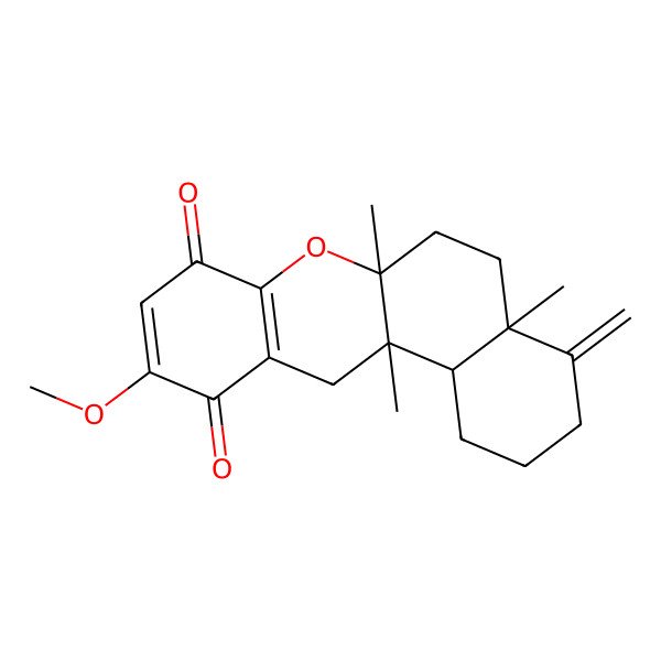 2D Structure of 10-methoxy-4a,6a,12a-trimethyl-4-methylidene-2,3,5,6,12,12b-hexahydro-1H-benzo[a]xanthene-8,11-dione
