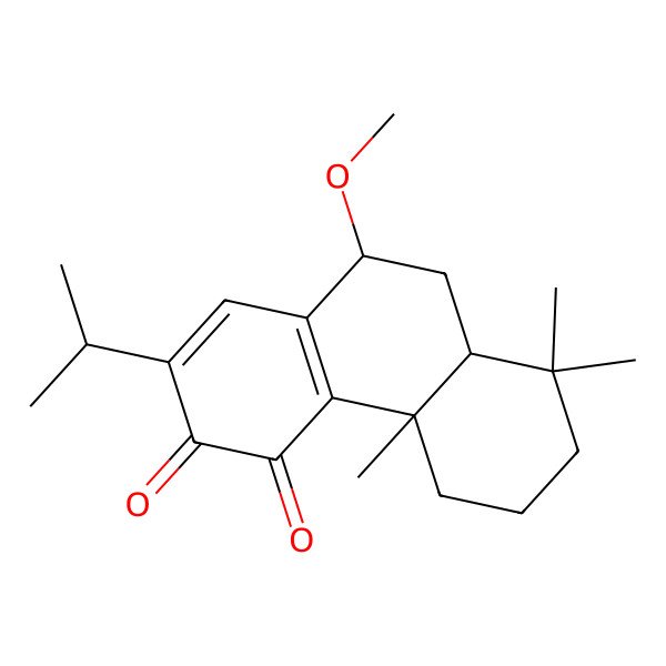 2D Structure of 10-Methoxy-4b,8,8-trimethyl-2-propan-2-yl-5,6,7,8a,9,10-hexahydrophenanthrene-3,4-dione
