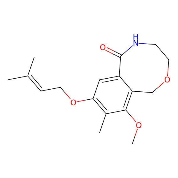 2D Structure of 10-Methoxy-9-methyl-8-(3-methylbut-2-enoxy)-1,3,4,5-tetrahydro-2,5-benzoxazocin-6-one