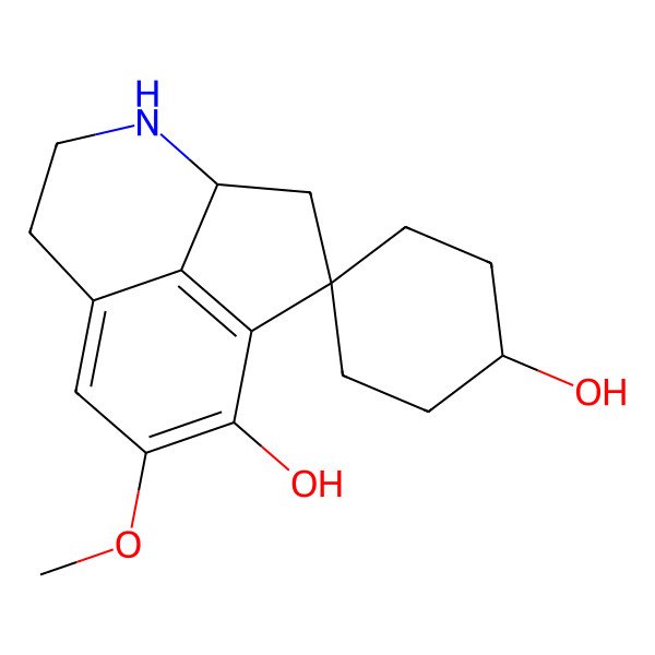 2D Structure of 10-Methoxyspiro[5-azatricyclo[6.3.1.04,12]dodeca-1(12),8,10-triene-2,4'-cyclohexane]-1',11-diol