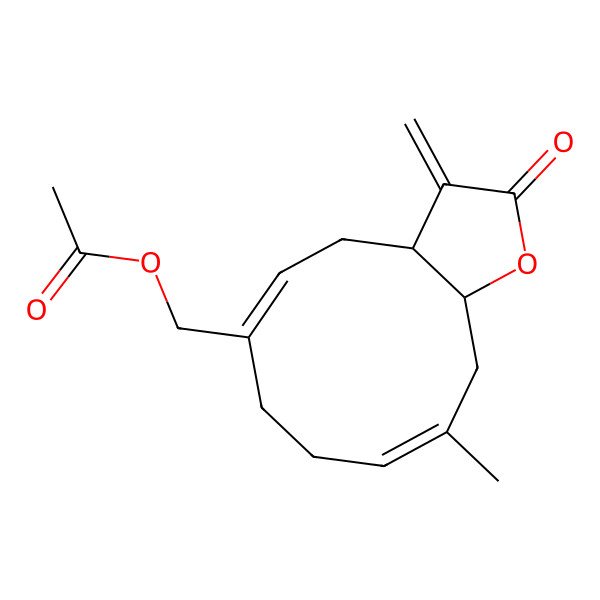 2D Structure of (10-Methyl-3-methylidene-2-oxo-3a,4,7,8,11,11a-hexahydrocyclodeca[b]furan-6-yl)methyl acetate