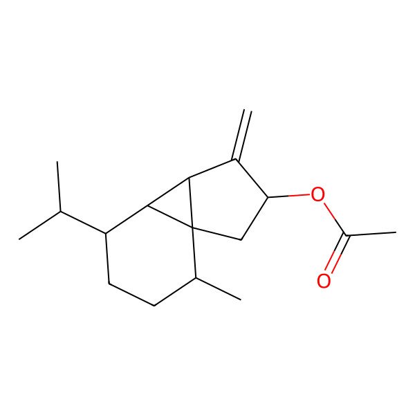 2D Structure of (10-Methyl-4-methylidene-7-propan-2-yl-3-tricyclo[4.4.0.01,5]decanyl) acetate