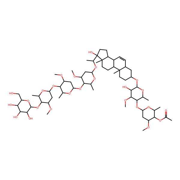 2D Structure of [(2S,3R,4R,6S)-6-[(2R,3S,4R,5R,6R)-5-hydroxy-6-[[(3S,5R,8R,9S,10S,13S,14S,17R)-17-hydroxy-17-[(1R)-1-[(2S,4R,5R,6R)-4-methoxy-5-[(2S,4R,5R,6R)-4-methoxy-5-[(2S,4S,5R,6R)-4-methoxy-6-methyl-5-[(2S,3R,4S,5S,6R)-3,4,5-trihydroxy-6-(hydroxymethyl)oxan-2-yl]oxyoxan-2-yl]oxy-6-methyloxan-2-yl]oxy-6-methyloxan-2-yl]oxyethyl]-10,13-dimethyl-1,2,3,4,5,8,9,11,12,14,15,16-dodecahydrocyclopenta[a]phenanthren-3-yl]oxy]-4-methoxy-2-methyloxan-3-yl]oxy-4-methoxy-2-methyloxan-3-yl] acetate