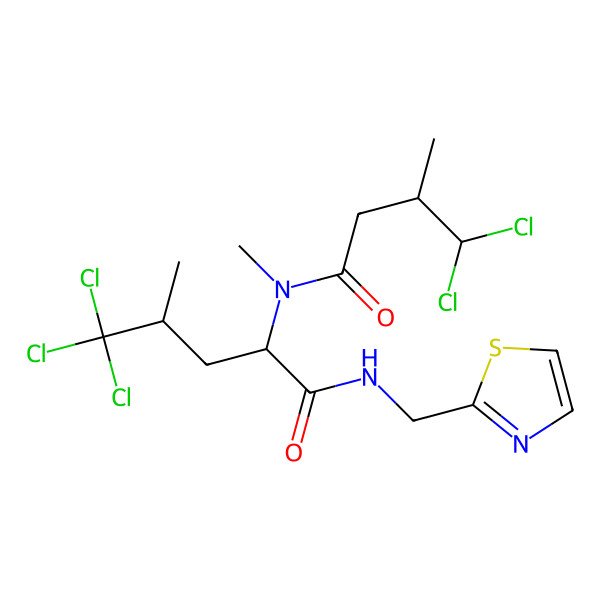 2D Structure of 5,5,5-trichloro-2-[(4,4-dichloro-3-methylbutanoyl)-methylamino]-4-methyl-N-(1,3-thiazol-2-ylmethyl)pentanamide