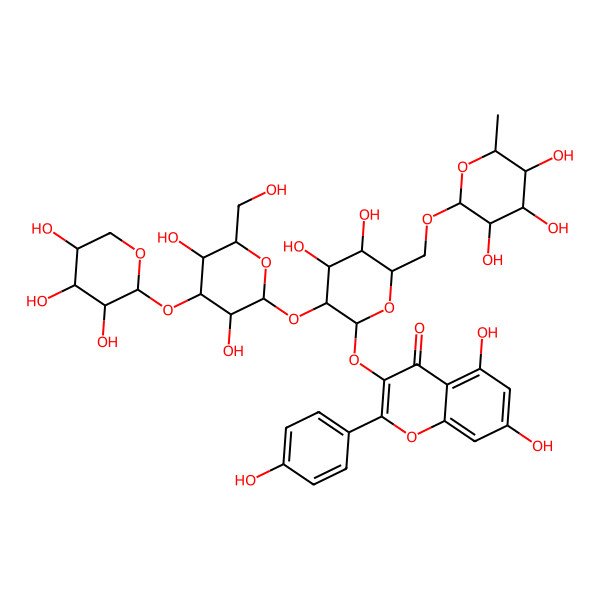 2D Structure of 3-[(2S,3R,4S,5S,6R)-3-[(2S,3R,4S,5R,6R)-3,5-dihydroxy-6-(hydroxymethyl)-4-[(2S,3R,4S,5R)-3,4,5-trihydroxyoxan-2-yl]oxyoxan-2-yl]oxy-4,5-dihydroxy-6-[[(2R,3R,4R,5R,6S)-3,4,5-trihydroxy-6-methyloxan-2-yl]oxymethyl]oxan-2-yl]oxy-5,7-dihydroxy-2-(4-hydroxyphenyl)chromen-4-one