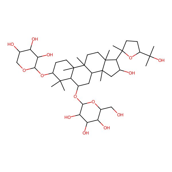 2D Structure of 2-[[16-Hydroxy-17-[5-(2-hydroxypropan-2-yl)-2-methyloxolan-2-yl]-4,4,9,10,13,14-hexamethyl-3-(3,4,5-trihydroxyoxan-2-yl)oxy-1,2,3,5,6,7,8,11,12,15,16,17-dodecahydrocyclopenta[a]phenanthren-6-yl]oxy]-6-(hydroxymethyl)oxane-3,4,5-triol