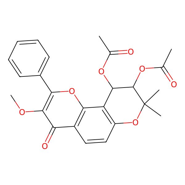 2D Structure of [(9S,10R)-9-acetyloxy-3-methoxy-8,8-dimethyl-4-oxo-2-phenyl-9,10-dihydropyrano[2,3-f]chromen-10-yl] acetate