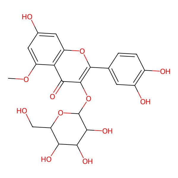 2D Structure of 2-(3,4-dihydroxyphenyl)-7-hydroxy-5-methoxy-3-[(2S,3R,4S,5R,6S)-3,4,5-trihydroxy-6-(hydroxymethyl)oxan-2-yl]oxychromen-4-one