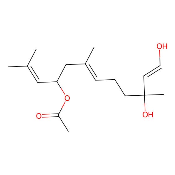2D Structure of (10,12-Dihydroxy-2,6,10-trimethyldodeca-2,6,11-trien-4-yl) acetate 2D Structure of (10,12-Dihydroxy-2,6,10-trimethyldodeca-2,6,11-trien-4-yl) acetate