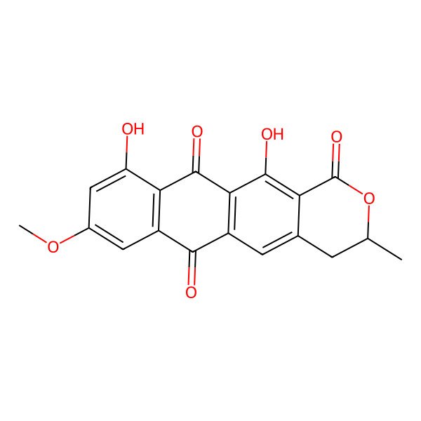 2D Structure of 10,12-Dihydroxy-8-methoxy-3-methyl-3,4-dihydronaphtho[3,2-g]isochromene-1,6,11-trione