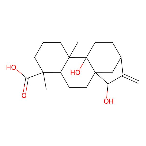 2D Structure of 10,15-Dihydroxy-5,9-dimethyl-14-methylidenetetracyclo[11.2.1.01,10.04,9]hexadecane-5-carboxylic acid