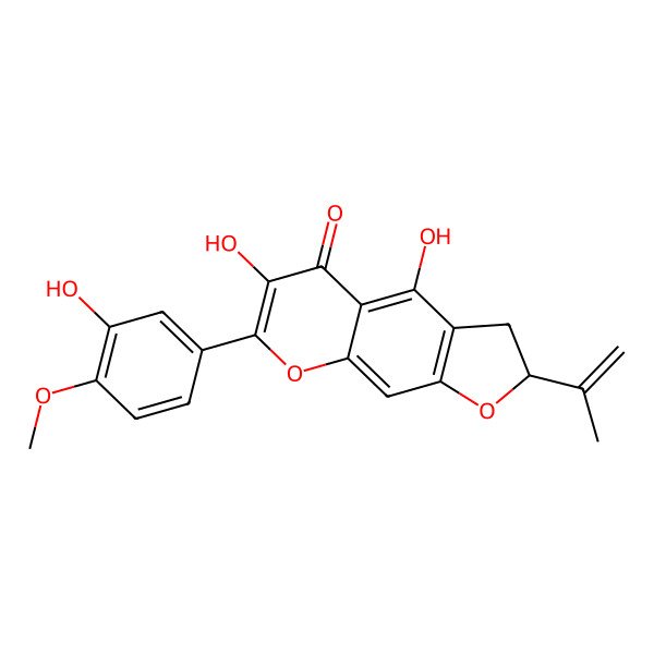 2D Structure of (2S)-4,6-dihydroxy-7-(3-hydroxy-4-methoxyphenyl)-2-prop-1-en-2-yl-2,3-dihydrofuro[3,2-g]chromen-5-one
