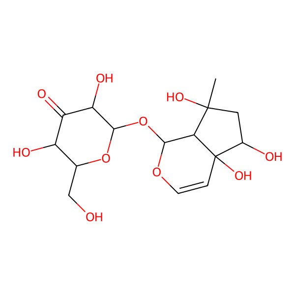 2D Structure of (2S,3S,5R,6R)-2-[[(1S,4aS,5R,7S,7aR)-4a,5,7-trihydroxy-7-methyl-1,5,6,7a-tetrahydrocyclopenta[c]pyran-1-yl]oxy]-3,5-dihydroxy-6-(hydroxymethyl)oxan-4-one