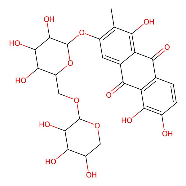 2D Structure of 1,5,6-Trihydroxy-2-methyl-3-[3,4,5-trihydroxy-6-[(3,4,5-trihydroxyoxan-2-yl)oxymethyl]oxan-2-yl]oxyanthracene-9,10-dione