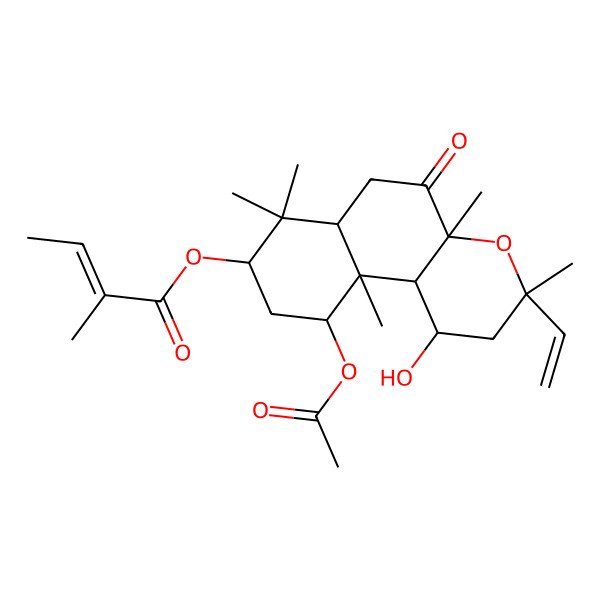 2D Structure of (10-Acetyloxy-3-ethenyl-1-hydroxy-3,4a,7,7,10a-pentamethyl-5-oxo-1,2,6,6a,8,9,10,10b-octahydrobenzo[f]chromen-8-yl) 2-methylbut-2-enoate