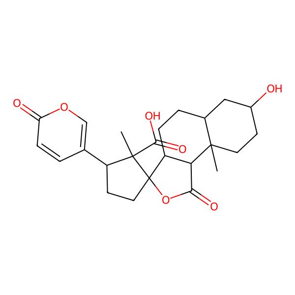 2D Structure of (1'R,3S,3aR,5'R,5aR,7S,9aS,9bS)-7-hydroxy-1',9a-dimethyl-1-oxo-5'-(6-oxopyran-3-yl)spiro[4,5,5a,6,7,8,9,9b-octahydro-3aH-benzo[e][2]benzofuran-3,2'-cyclopentane]-1'-carboxylic acid