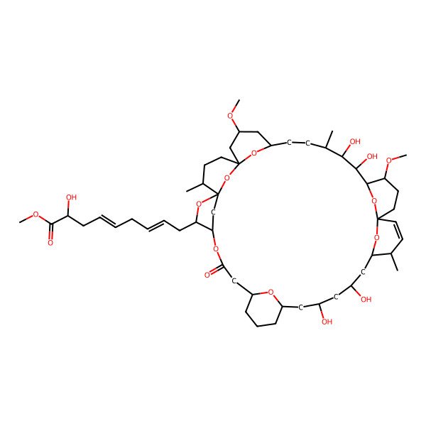 2D Structure of methyl (2R,4Z,7E)-2-hydroxy-9-[(1R,3S,4S,8R,12S,14S,16S,18R,19S,22R,25S,26R,27S,28S,29S,32R,34S,36R,39S)-14,16,27,28-tetrahydroxy-25,34-dimethoxy-19,29,39-trimethyl-6-oxo-2,5,40,41,42,43,44-heptaoxaheptacyclo[34.3.1.11,4.18,12.118,22.122,26.132,36]pentatetracont-20-en-3-yl]nona-4,7-dienoate