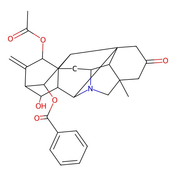2D Structure of [(1S,5R,8R,9S,10R,11S,13R,14S,16S,17R,18S,19S)-13-acetyloxy-10-hydroxy-5-methyl-12-methylidene-3-oxo-7-azaheptacyclo[9.6.2.01,8.05,17.07,16.09,14.014,18]nonadecan-19-yl] benzoate