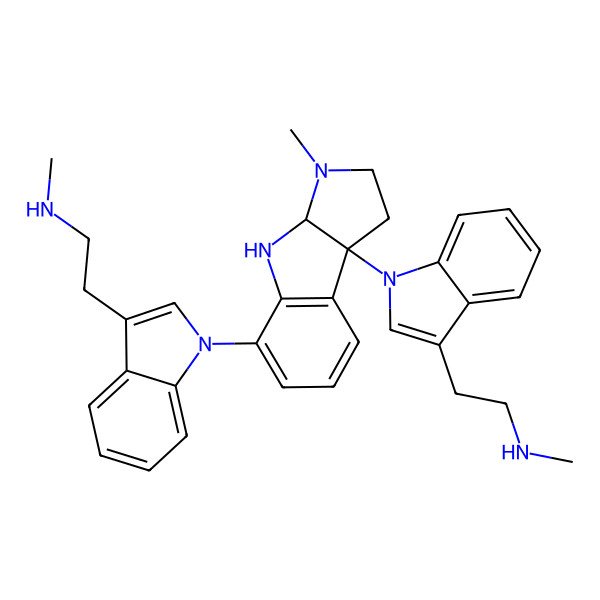 2D Structure of N-methyl-2-[1-[3-methyl-8b-[3-[2-(methylamino)ethyl]indol-1-yl]-1,2,3a,4-tetrahydropyrrolo[2,3-b]indol-5-yl]indol-3-yl]ethanamine
