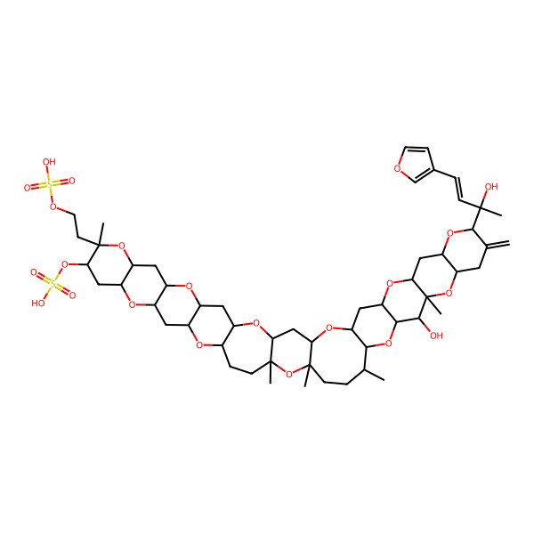 2D Structure of [40-[4-(Furan-3-yl)-2-hydroxybut-3-en-2-yl]-34-hydroxy-13,25,27,30,35-pentamethyl-39-methylidene-13-(2-sulfooxyethyl)-4,8,12,17,21,26,32,36,41,45,49-undecaoxaundecacyclo[25.22.0.03,25.05,22.07,20.09,18.011,16.031,48.033,46.035,44.037,42]nonatetracontan-14-yl] hydrogen sulfate