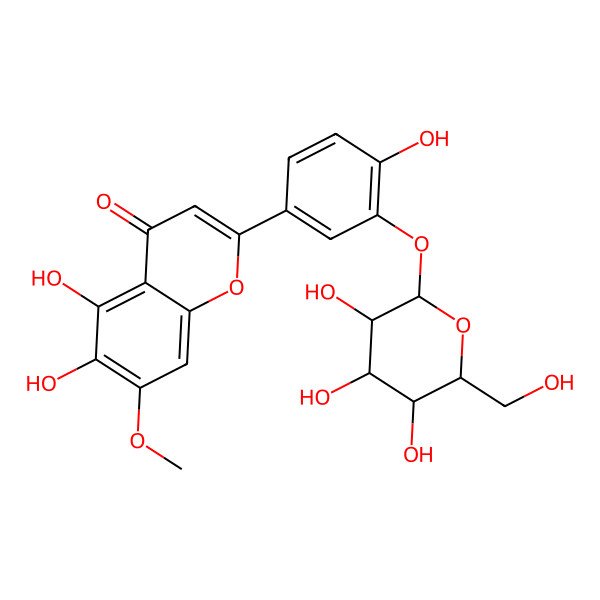 2D Structure of 5,6-Dihydroxy-2-[4-hydroxy-3-[3,4,5-trihydroxy-6-(hydroxymethyl)oxan-2-yl]oxyphenyl]-7-methoxychromen-4-one