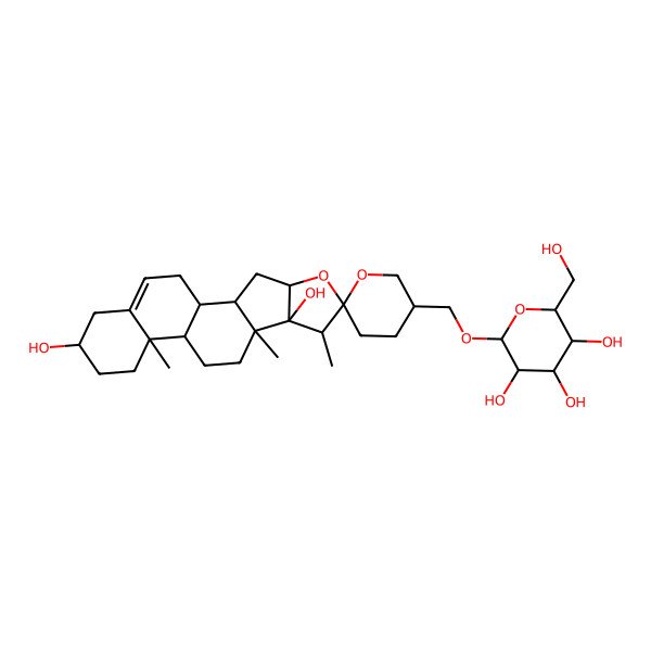 2D Structure of 2-[(8,16-Dihydroxy-7,9,13-trimethylspiro[5-oxapentacyclo[10.8.0.02,9.04,8.013,18]icos-18-ene-6,6'-oxane]-3'-yl)methoxy]-6-(hydroxymethyl)oxane-3,4,5-triol